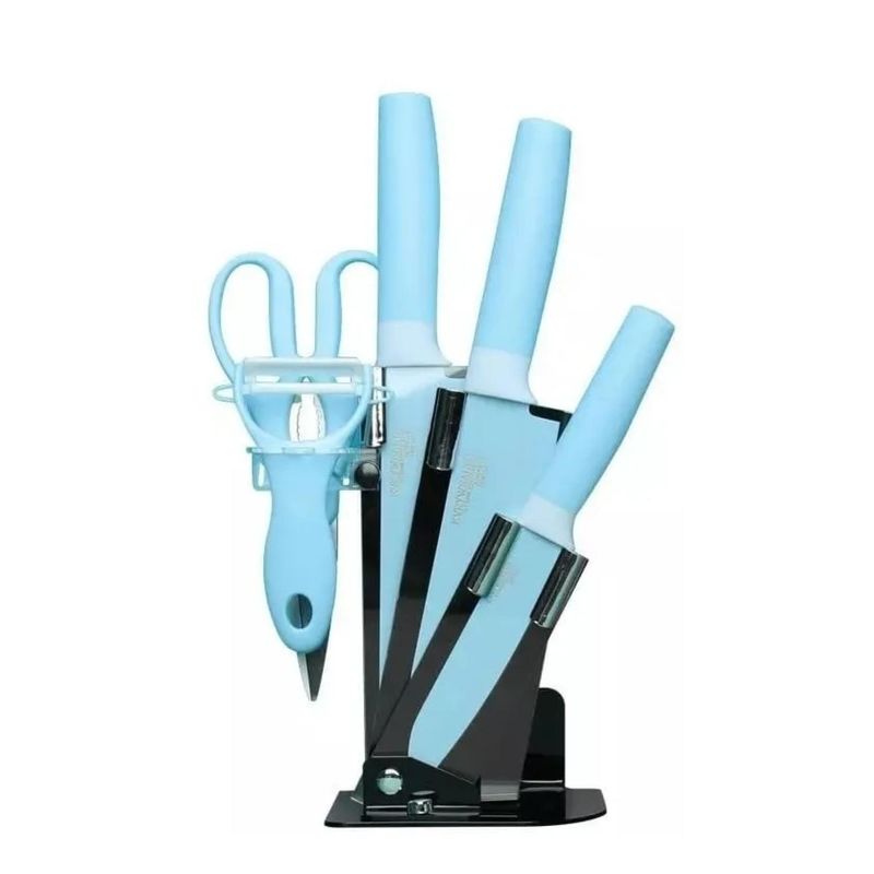 GENERICO - Set De 6 Piezas Inoxidables Cuchillos Tijeras Pelador Azul