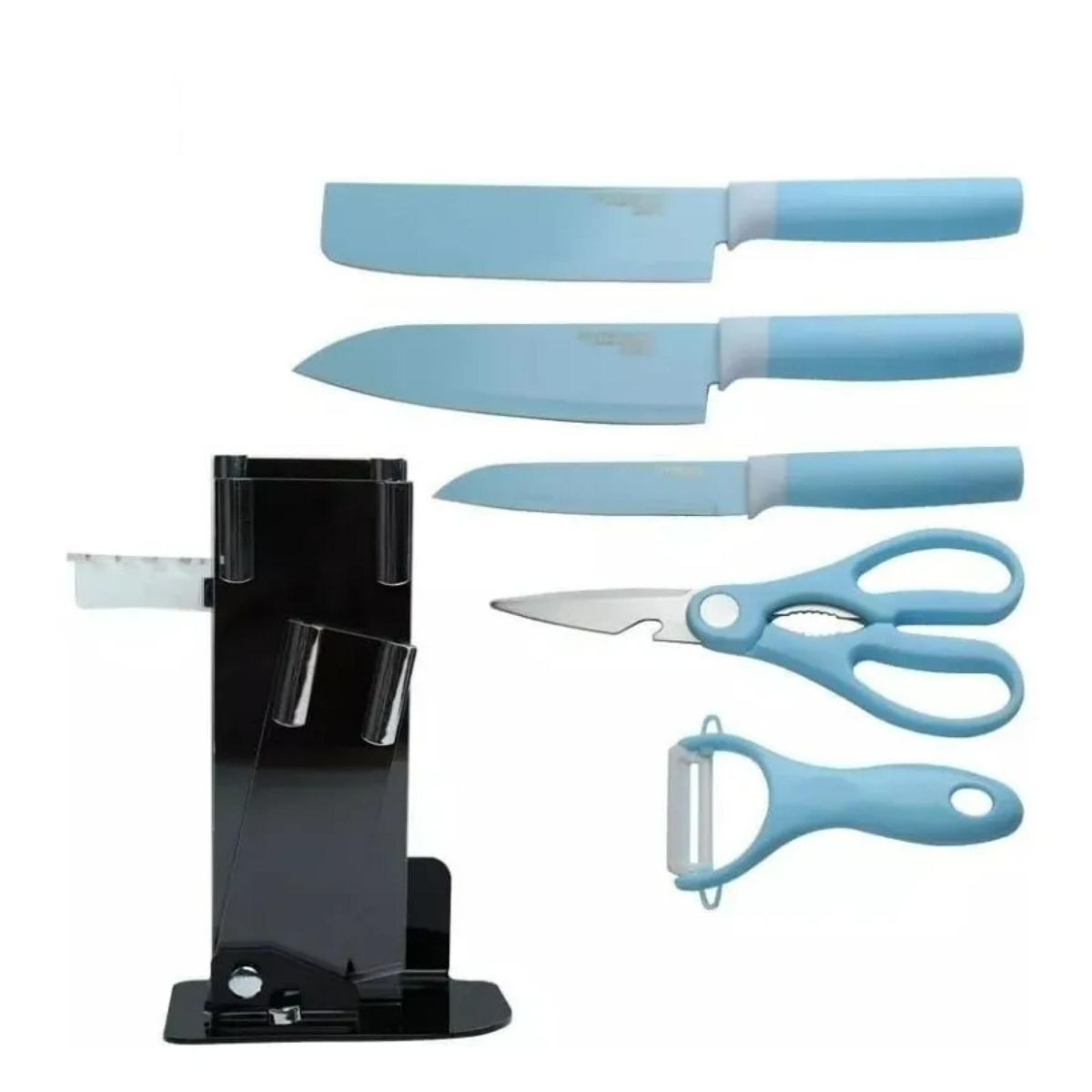 GENERICO - Set De 6 Piezas Inoxidables Cuchillos Tijeras Pelador Azul