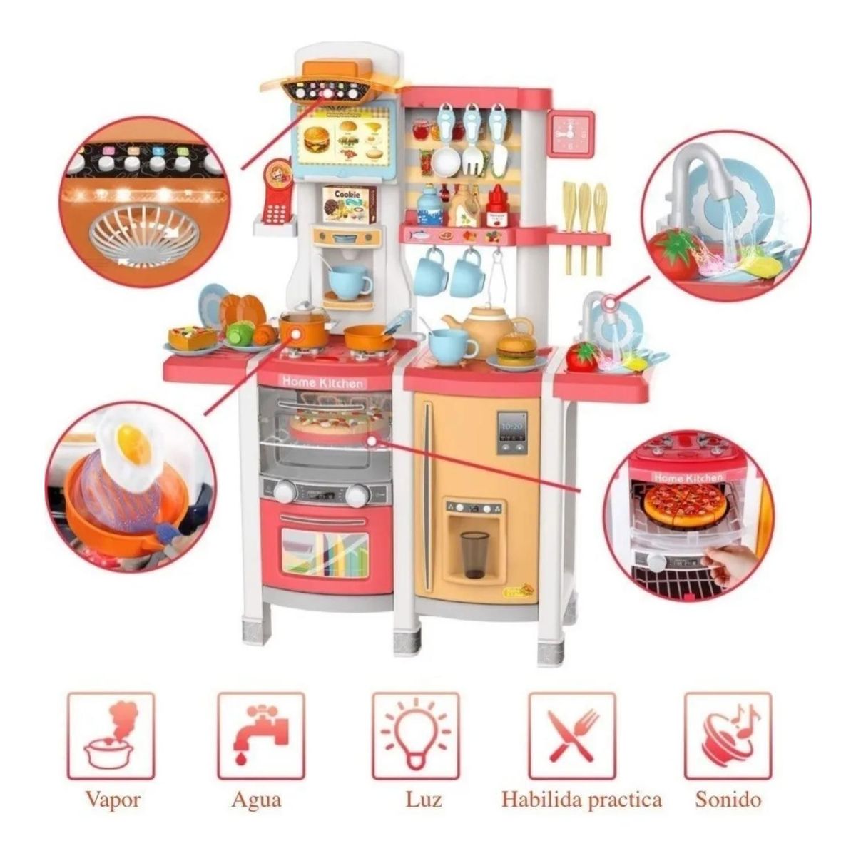GENERICO - Juguete Set Cocina 65 Piezas Luz Sonido Rosado Infantil