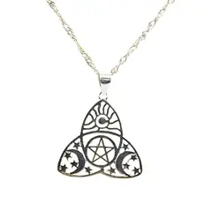 GENERICO - Collar Triqueta Triple Luna y Pentagrama de Plata Wicca