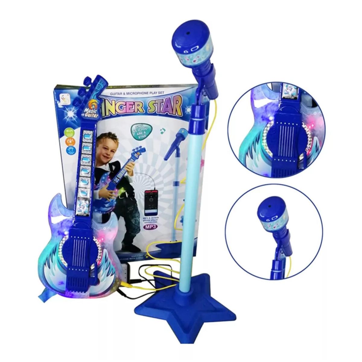 GENERICO - Juguete Guitarra Y Microfono Musical Karaoke Azul Infantil