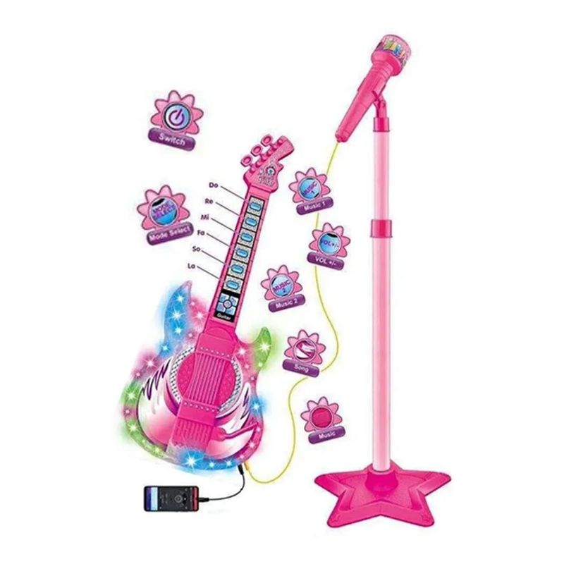 GENERICO - Juguete Guitarra Y Microfono Musical Karaoke Rosado Infantil