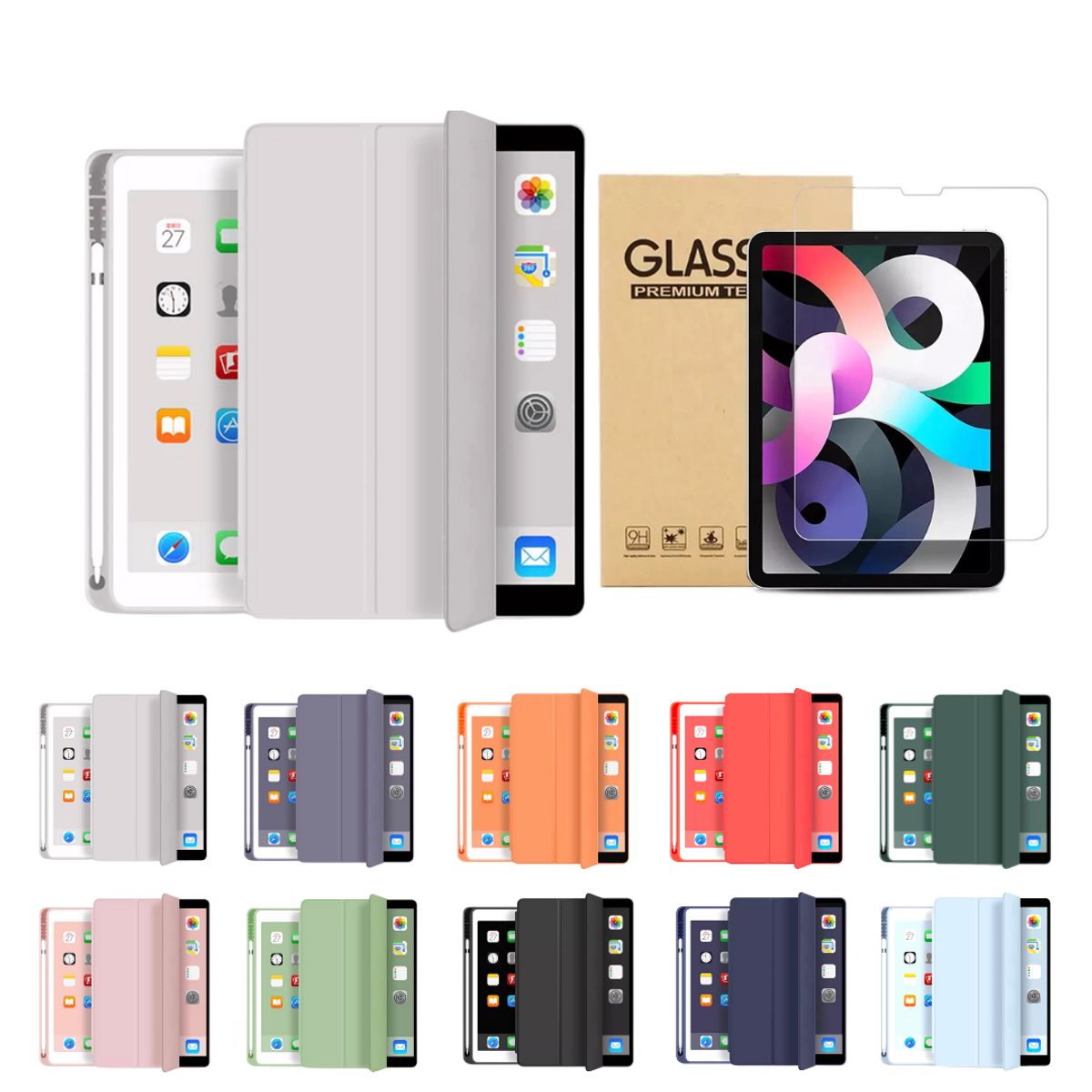 GENERICO - Fundas iPad Más Lámina De Vidrio Para iPad 10.2 (7/8/9gen) - Gris.