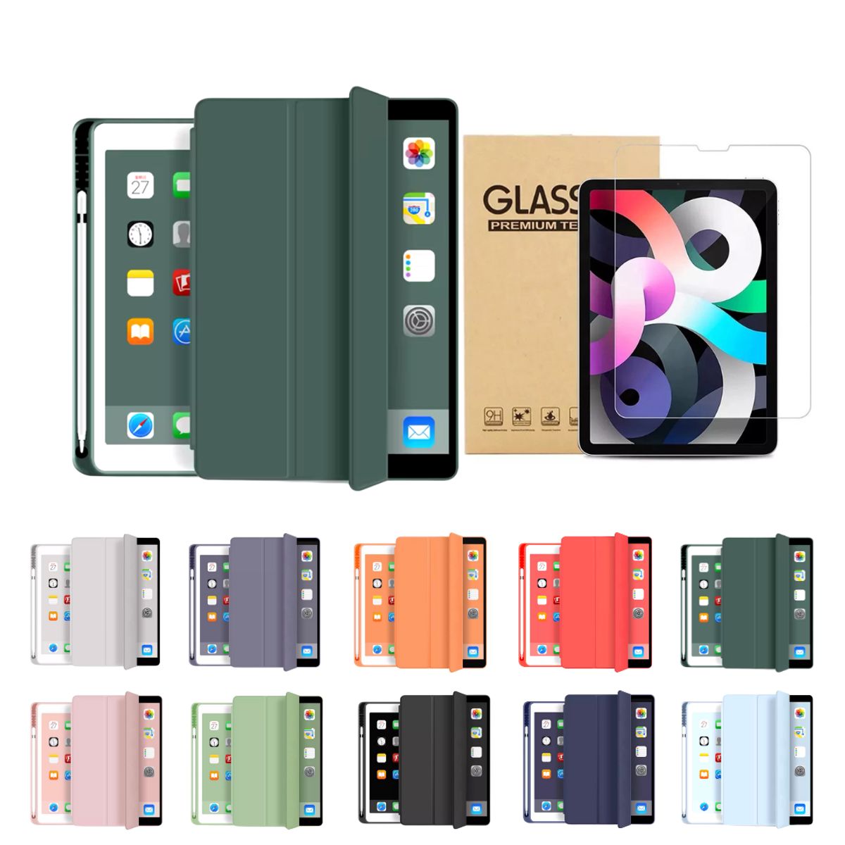 GENERICO - Fundas iPad Más Lámina De Vidrio Para iPad 10.2 (7/8/9gen) - V. Oscuro