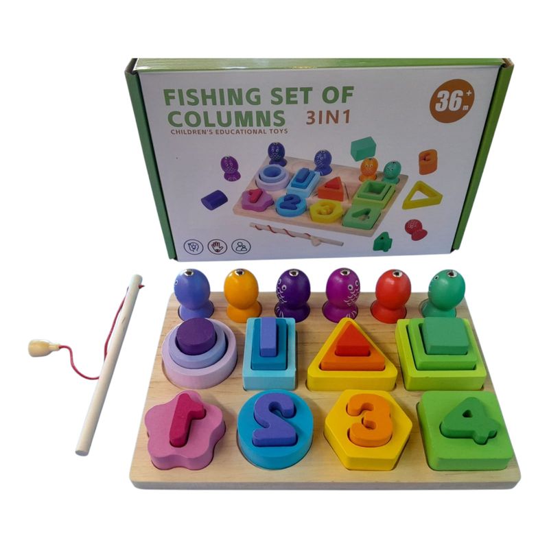 GENERICO - set de pesca y armado de columnas  3 en 1! juguete didactico
