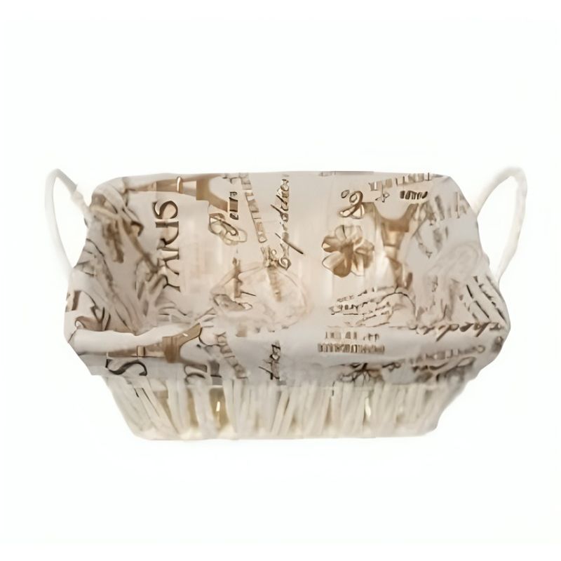 GENERICO - CESTA CANASTO DE MIMBRE DECORATIVO TELA INTERIOR  23X 23X 8CM 50253