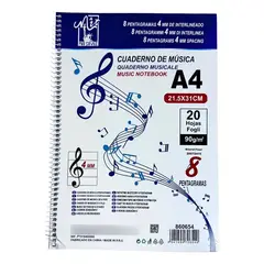 GENERICO - Cuaderno De Música A4 4 mm Interlineado X 20 Hojas De 90 g