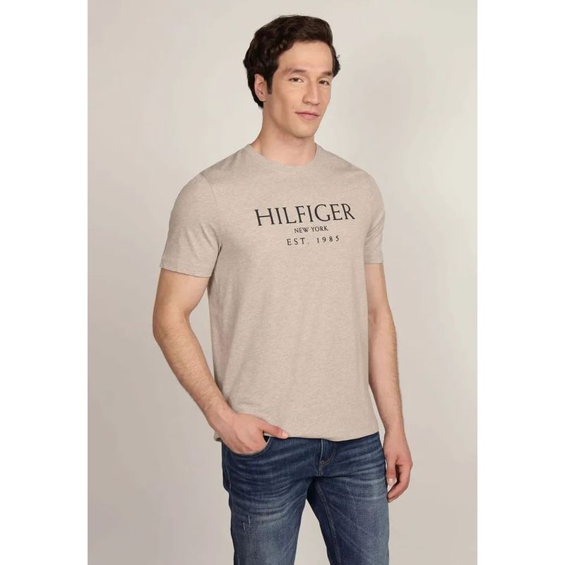 TOMMY HILFIGER - Polera Con Logo Monotype Gris Tommy Hilfiger
