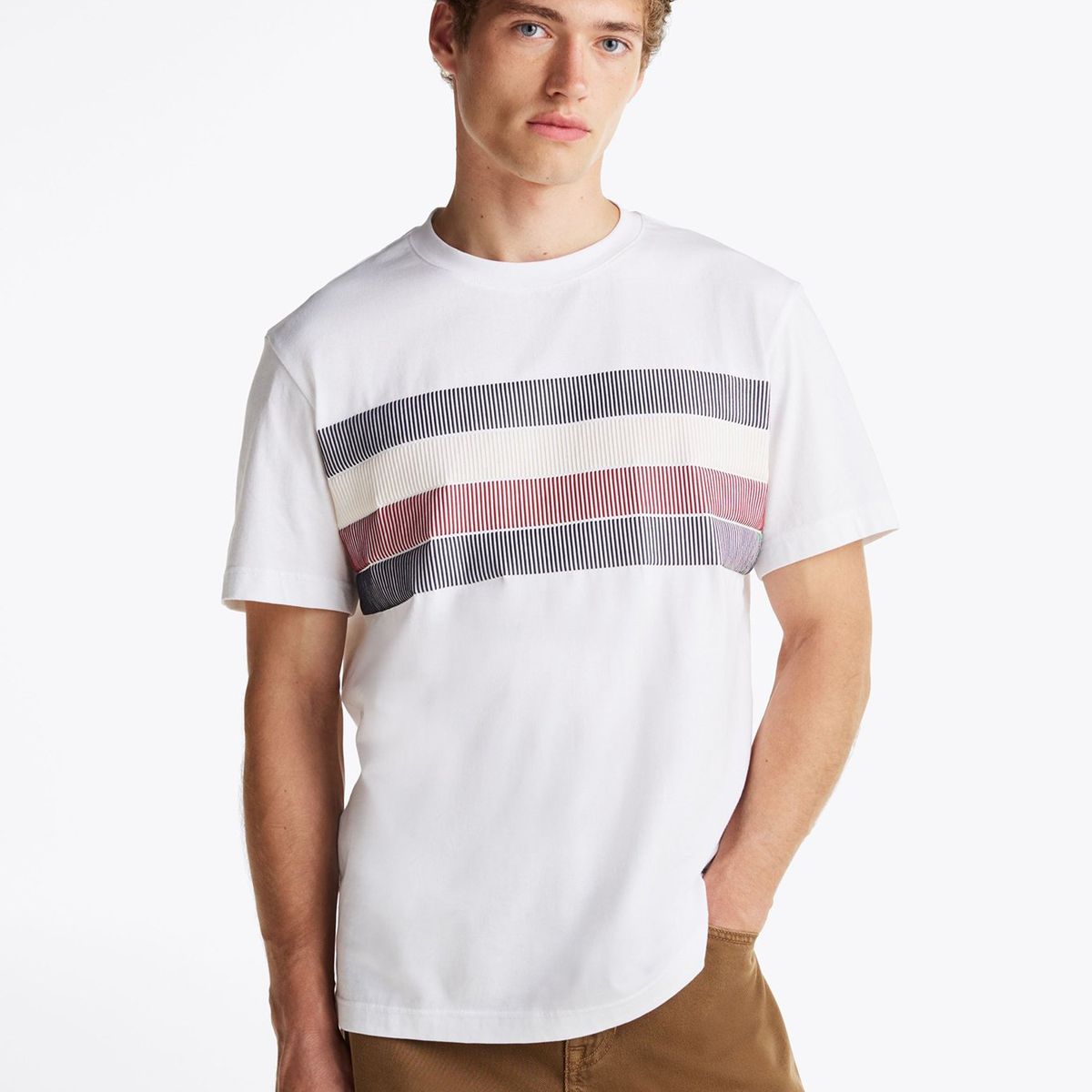 TOMMY HILFIGER - Polera Shadow Global Stripe Blanco Tommy Hilfiger
