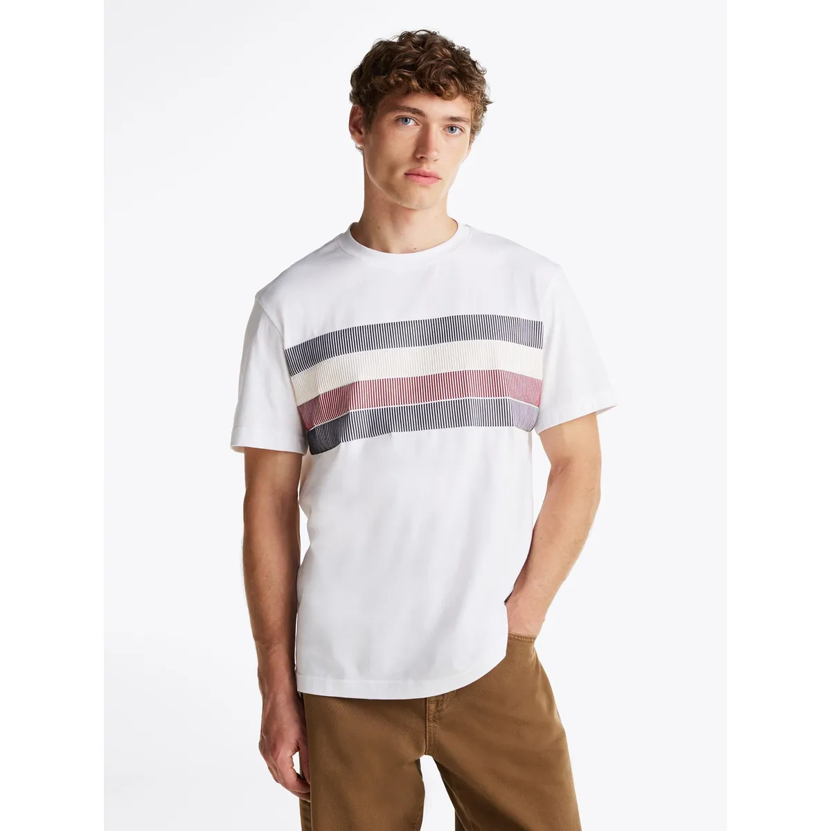 TOMMY HILFIGER - Polera Shadow Global Stripe Blanco Tommy Hilfiger