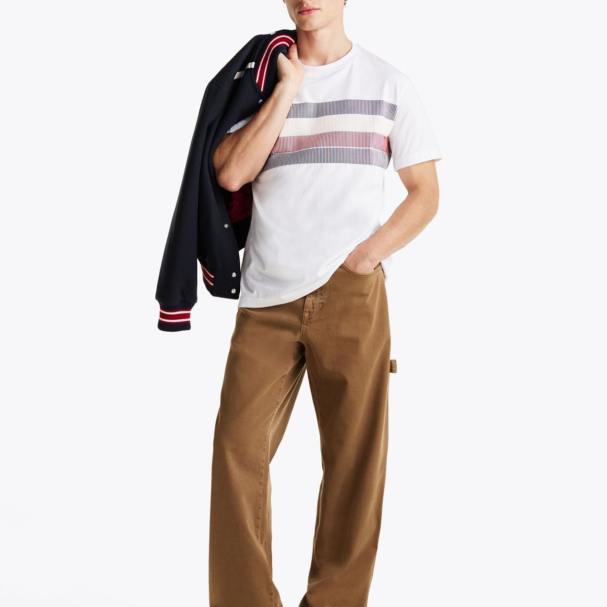 TOMMY HILFIGER - Polera Shadow Global Stripe Blanco Tommy Hilfiger