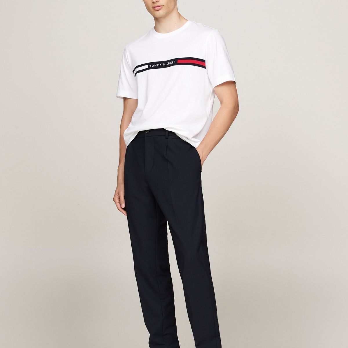 TOMMY HILFIGER - Polera Chest Insert Logo Blanco Tommy Hilfiger
