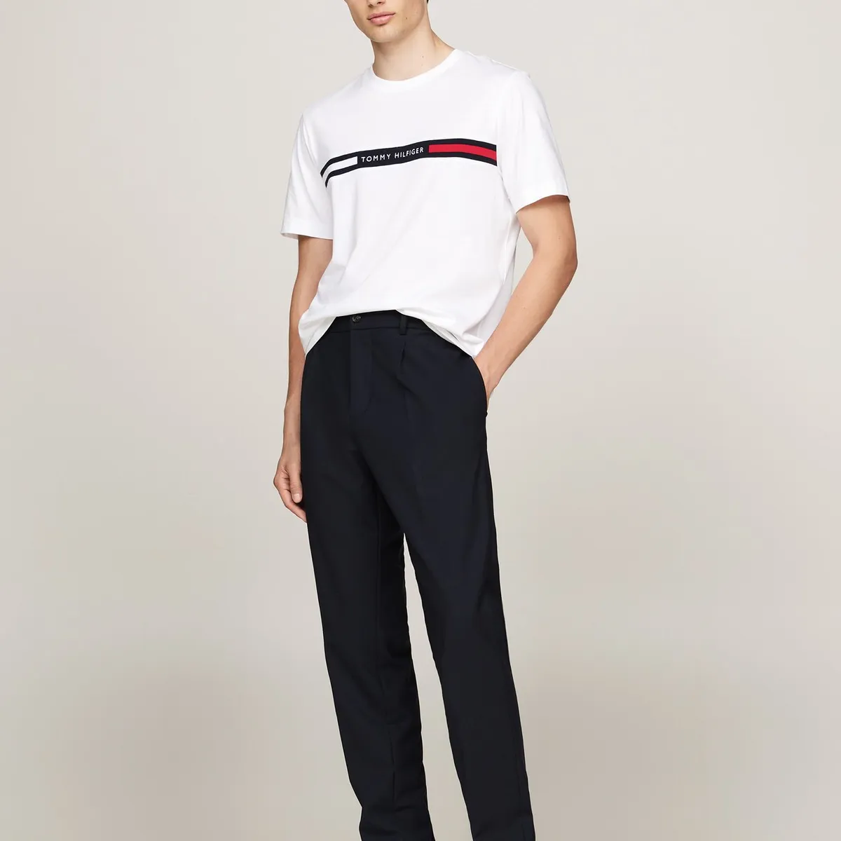TOMMY HILFIGER - Polera Chest Insert Logo Blanco Tommy Hilfiger