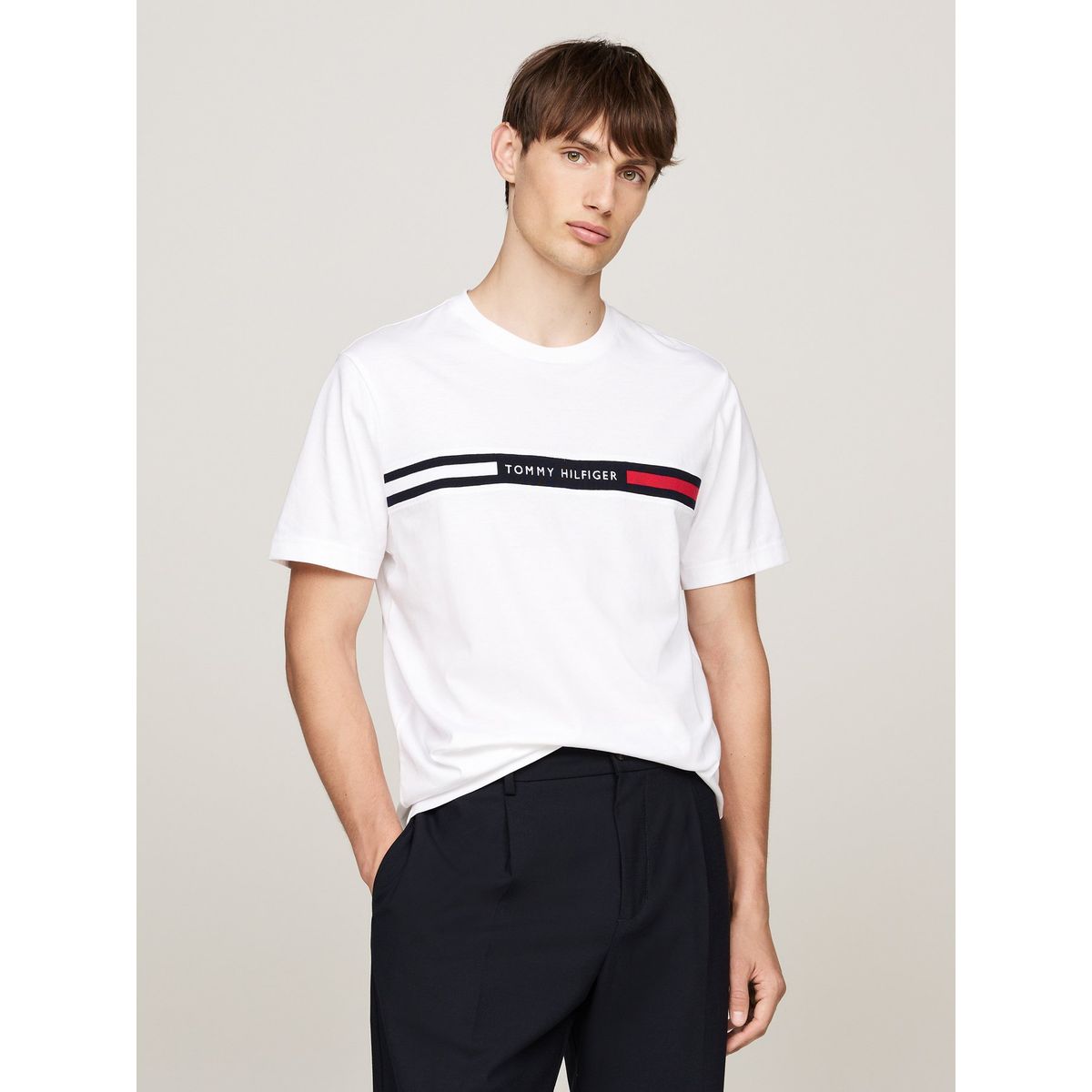 TOMMY HILFIGER - Polera Chest Insert Logo Blanco Tommy Hilfiger
