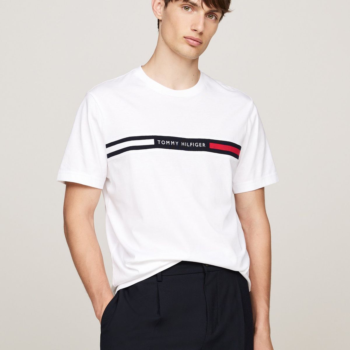 TOMMY HILFIGER - Polera Chest Insert Logo Blanco Tommy Hilfiger