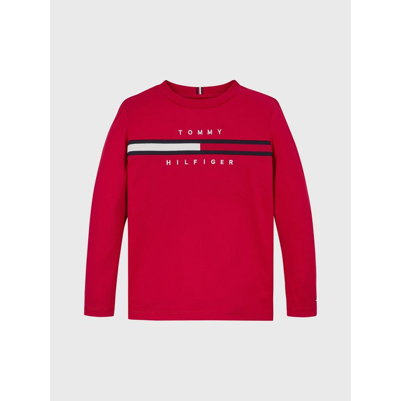 TOMMY HILFIGER - Polera De Niño Flag Rib Insert Rojo Tommy Hilfiger