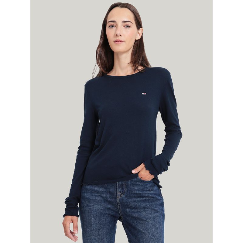TOMMY HILFIGER - Polera Slub Soft Con Logo Azul Tommy Hilfiger