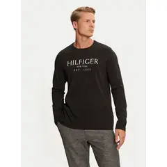 TOMMY HILFIGER - Polera Solid Con Logo Regular Fit Negro