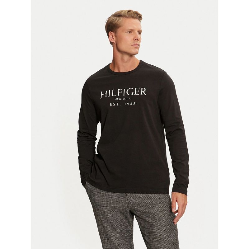 TOMMY HILFIGER - Polera Solid Con Logo Regular Fit Negro Tommy Hilfiger