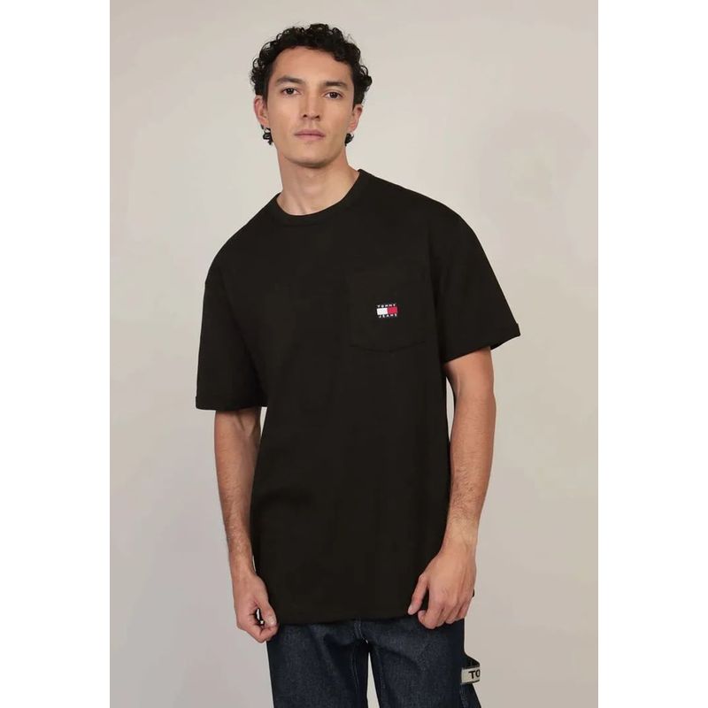TOMMY HILFIGER - Polera De Corte Regular Con Bolsillo Negro Tommy Hilfiger