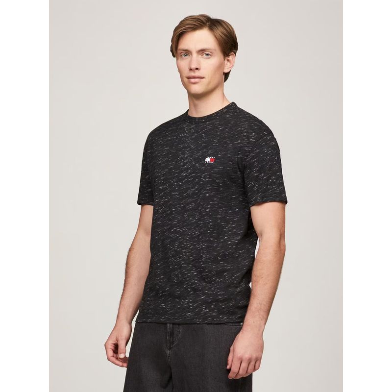 TOMMY HILFIGER - Polera Jaspeada Con Logo Regular Fit Negro Tommy Hilfiger