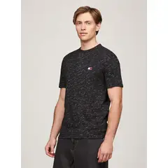 TOMMY HILFIGER - Polera Jaspeada Con Logo Regular Fit Negro