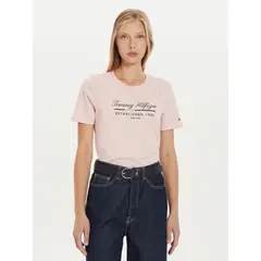 TOMMY HILFIGER - Polera Con Logo Gráfico Script Rosado
