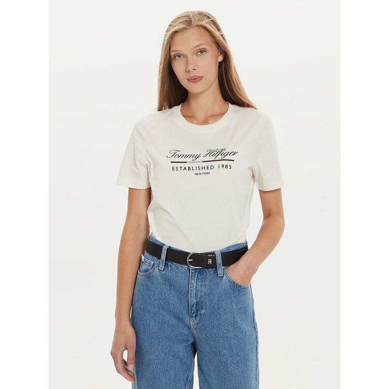 TOMMY HILFIGER - Polera Con Logo Gráfico Script Blanco Tommy Hilfiger