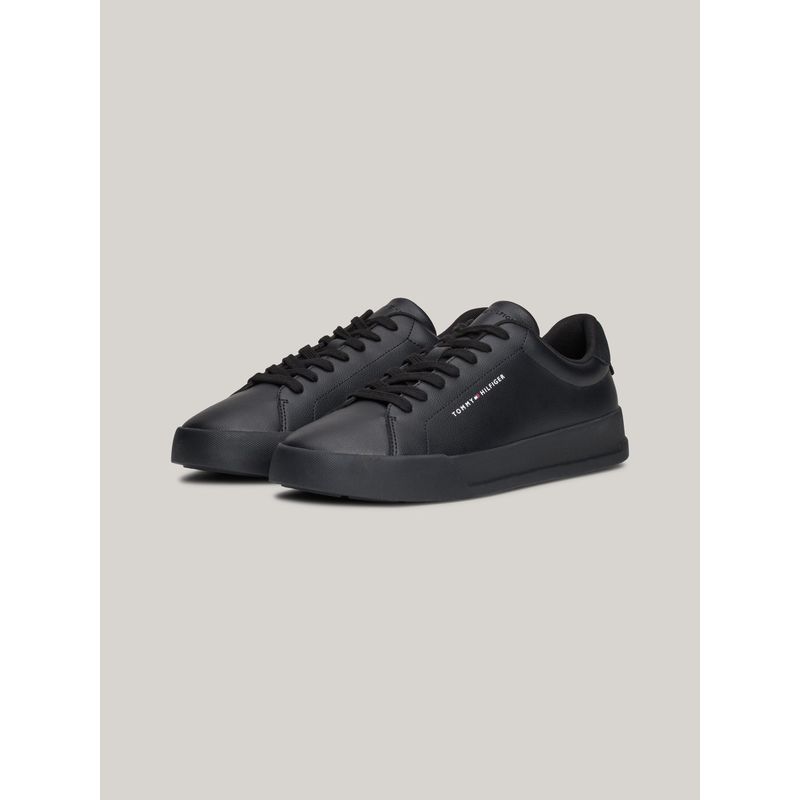 TOMMY HILFIGER - Zapatillas Court De Cuero Con Logo Negro Tommy Hilfiger