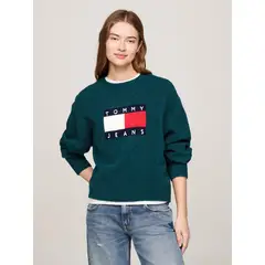 TOMMY HILFIGER - Sweater De Melánge Con Logo Flag Verde
