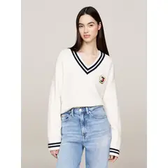 TOMMY HILFIGER - Sweater Preppy Crest Logo Blanco