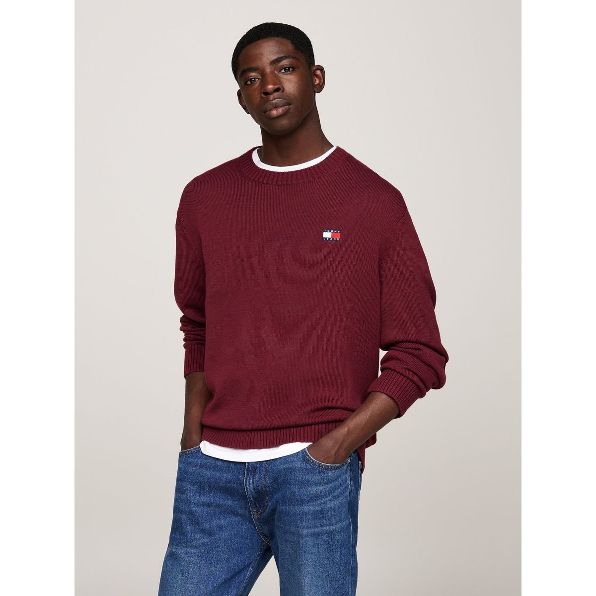 TOMMY HILFIGER - Sweater Con Logo De Parche Burdeo Tommy Hilfiger