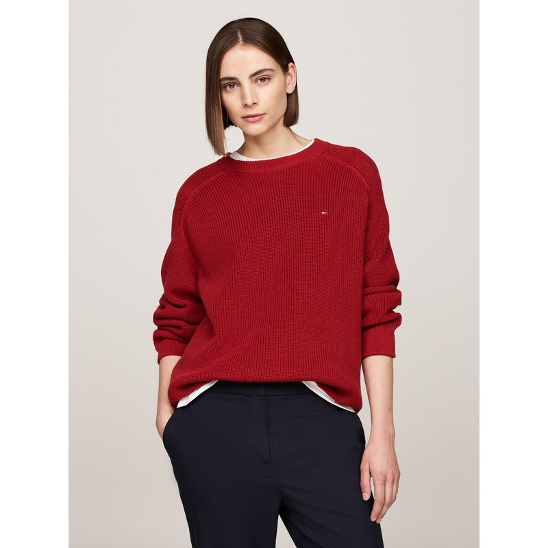 TOMMY HILFIGER - Sweater Relaxed De Manga Raglán Rojo Tommy Hilfiger