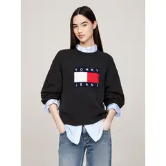 TOMMY HILFIGER - Sweater De Melánge Con Logo Flag Negro