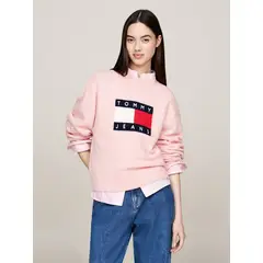 TOMMY HILFIGER - Sweater De Melánge Con Logo Flag Rosado Tommy Hilfiger.