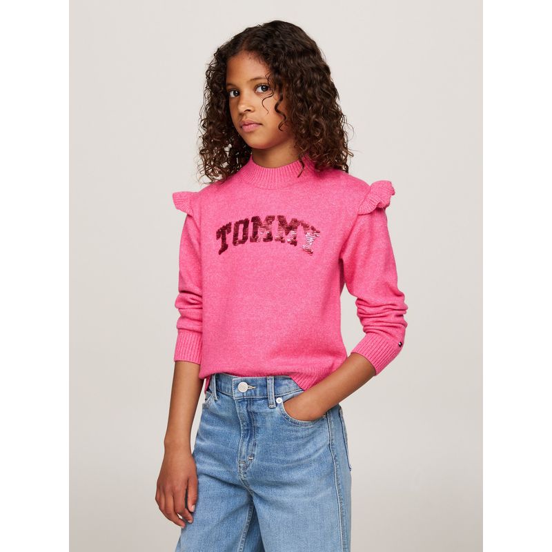 TOMMY HILFIGER - Sweater De Niña Con Logo De Lentejuelas Rosado Tommy Hilfiger