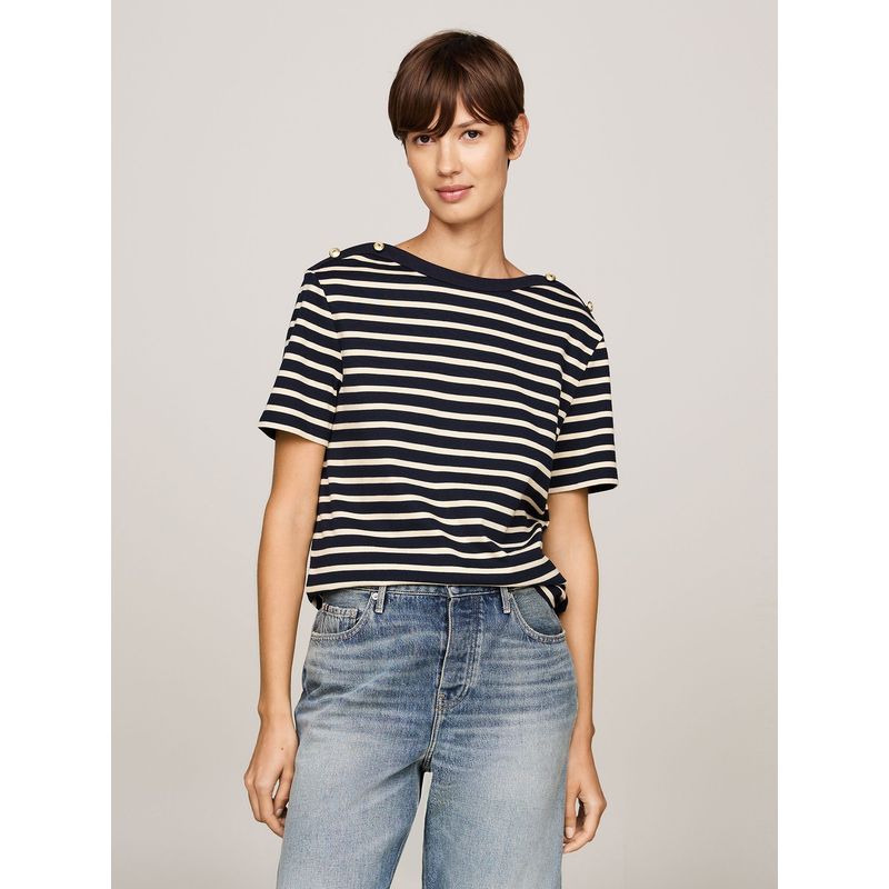 TOMMY HILFIGER - Polera Con Logo Y Con Botones Multicolor Tommy Hilfiger
