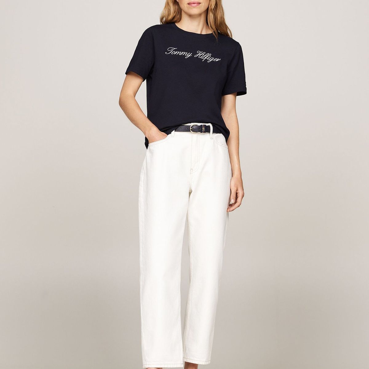 TOMMY HILFIGER - Polera Con Logo Script Regular Fit Azul Tommy Hilfiger