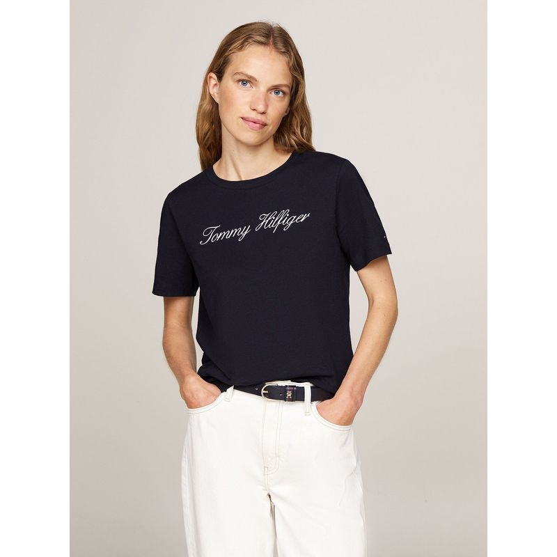 TOMMY HILFIGER - Polera Con Logo Script Regular Fit Azul Tommy Hilfiger