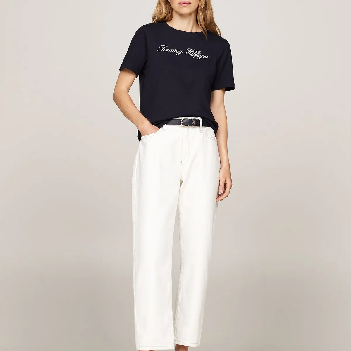 TOMMY HILFIGER - Polera Con Logo Script Regular Fit Azul Tommy Hilfiger