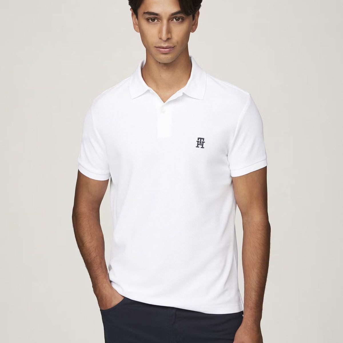 TOMMY HILFIGER - Polo Con Logo De Monogram Blanco Tommy Hilfiger