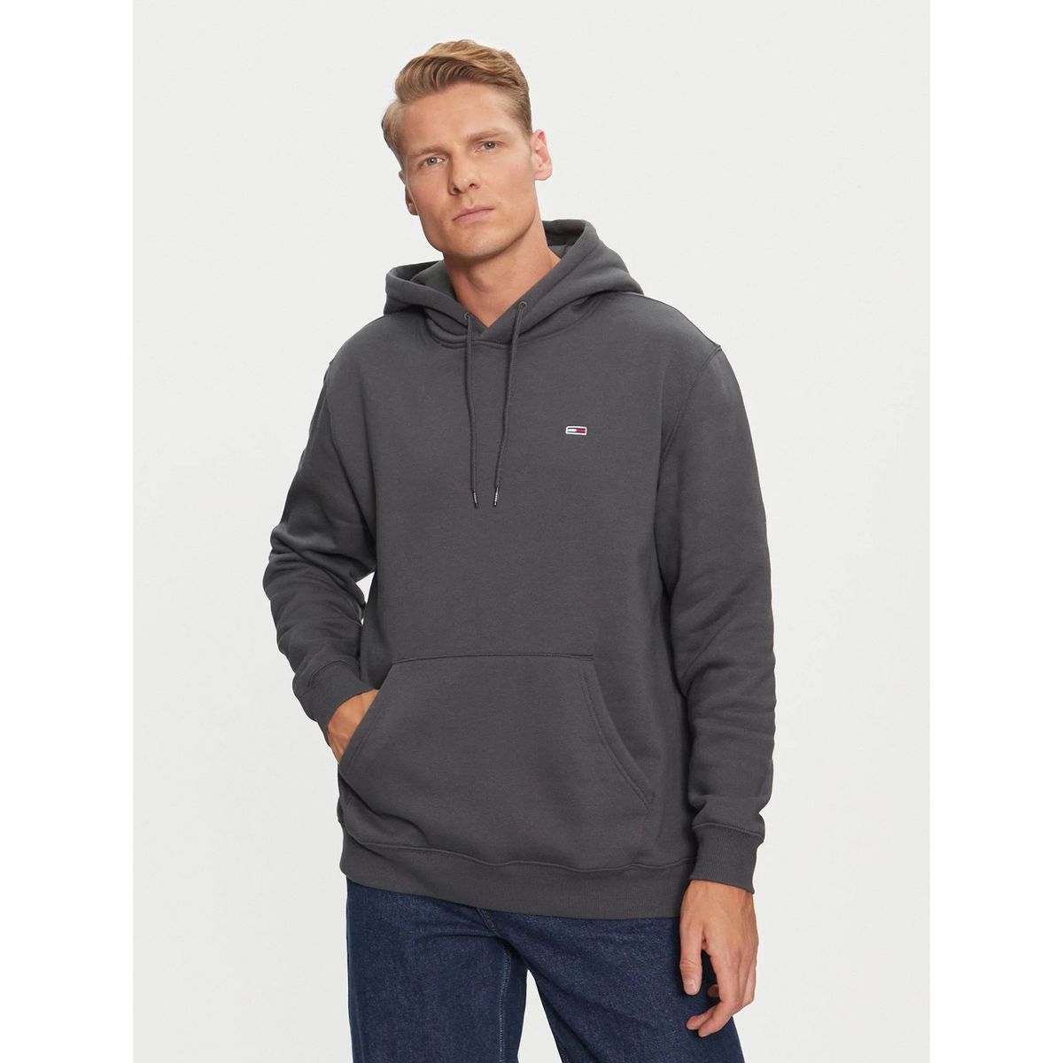 TOMMY HILFIGER - Polerón Hoodie Solid Con Logo Gris Tommy Jeans