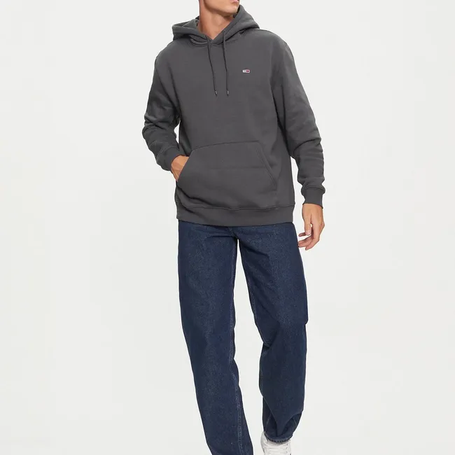 TOMMY HILFIGER - Polerón Hoodie Solid Con Logo Gris Tommy Jeans