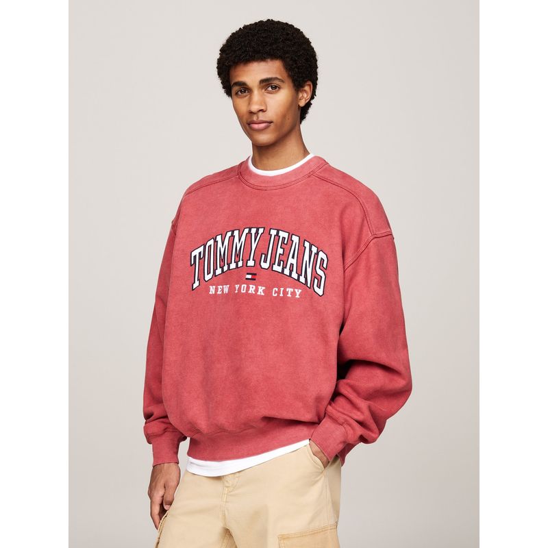 TOMMY HILFIGER - Polerón Relaxed Varsity Con Efecto Lavado Rosado Tommy Hilfiger.