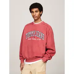 TOMMY HILFIGER - Polerón Relaxed Varsity Con Efecto Lavado Rosado