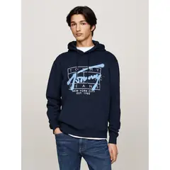 TOMMY HILFIGER - Polerón Hoodie Con Logo Graffiti Azul