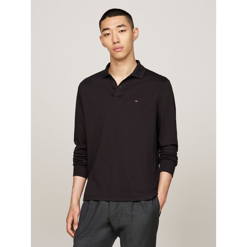 TOMMY HILFIGER - Polo Liquid Cotton Con Logo Negro Tommy Hilfiger