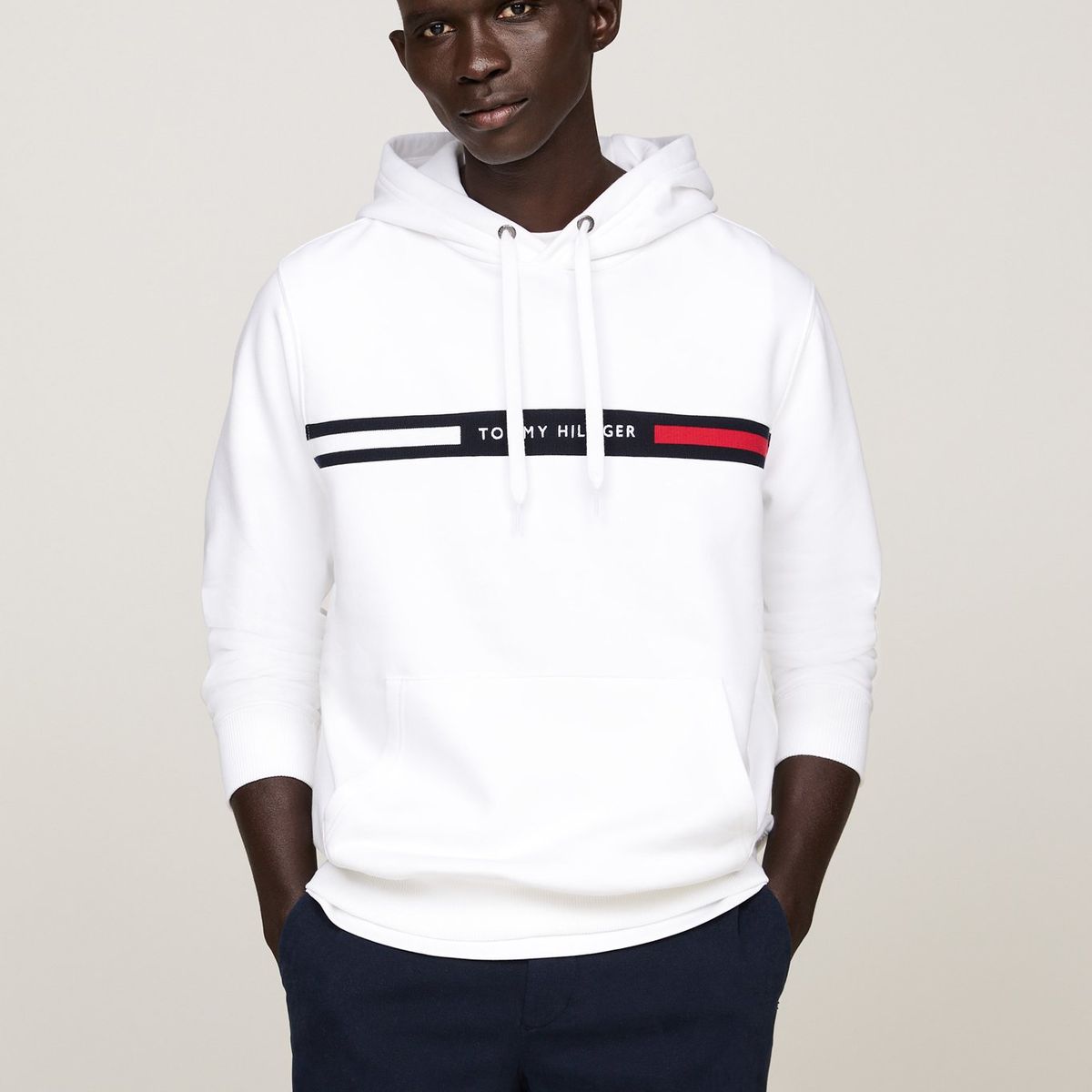 TOMMY HILFIGER - Polerón Hoodie Chest Logo Blanco Tommy Hilfiger