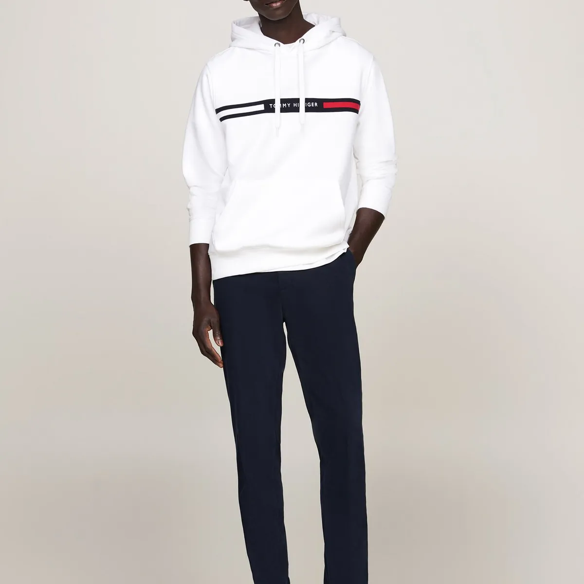 TOMMY HILFIGER - Polerón Hoodie Chest Logo Blanco Tommy Hilfiger