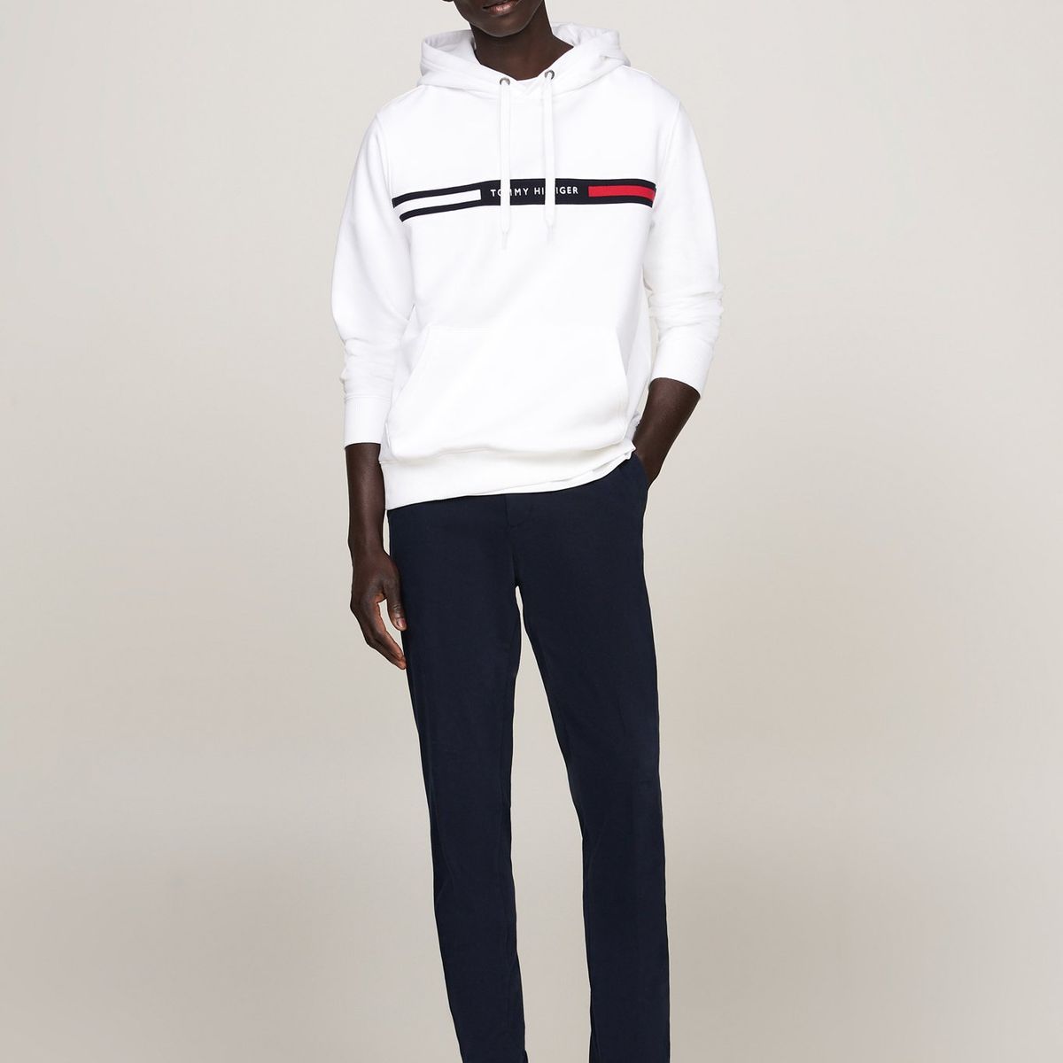 TOMMY HILFIGER - Polerón Hoodie Chest Logo Blanco Tommy Hilfiger